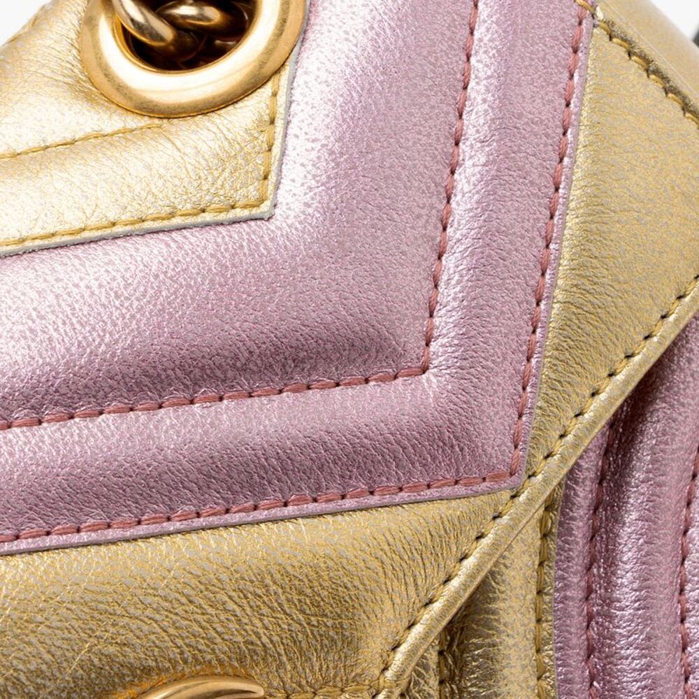 Gucci Metallic Matelasse Leather GG Marmont Mini Flap Shoulder Bag - Picture 12 of 15